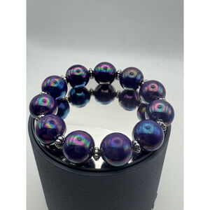 Womens Beaded Elasticized Bracelet One Size Purple Multi-color